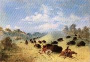 George Catlin, Comanche Indians Chasing Buffalo with Lances and Bows